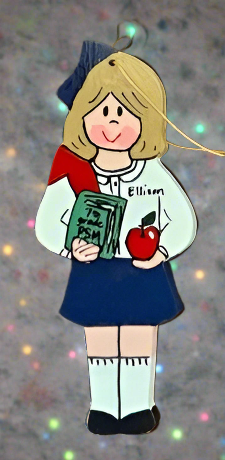 School child with backpack and apple